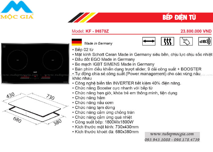 Đặc tính bếp điện từ Kaff KF-IH870Z Made in Germany