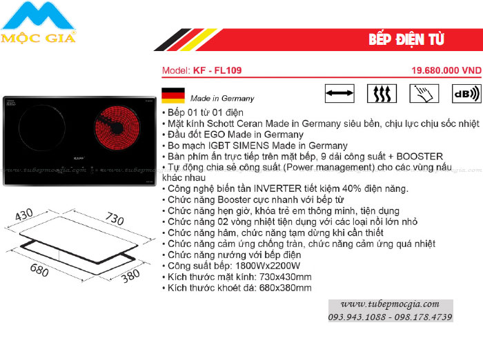 Đặc tính bếp điện từ Kaff KF-FL109 Made in Germany