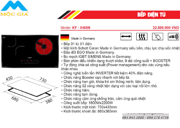 Đặc tính bếp điện từ Kaff KF-IH68N Made in Germany