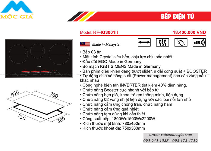 Đặc tính bếp điện từ Kaff KF-IG3001II sang trọng hiện đại