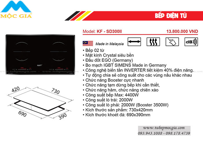 Đặc tính bếp 2 từ Kaff KF-SD300II sang trọng hiện đại