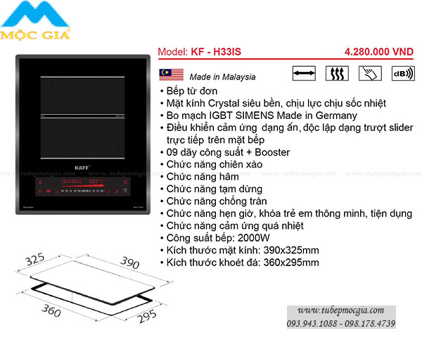 Bếp từ đơn Kaff KF-H33IS made in Malaysia