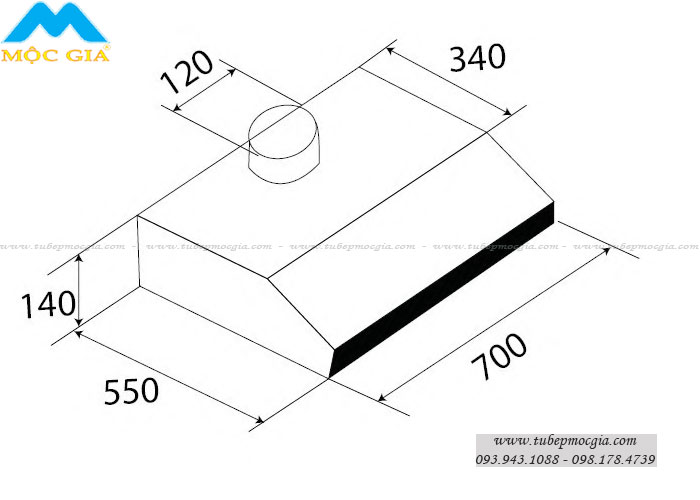 Kích thước chuẩn Máy hút khử mùi KAFF KF-70I