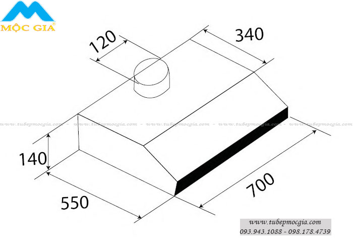 Kích thước chuẩn Máy hút khử mùi KAFF KF-701I