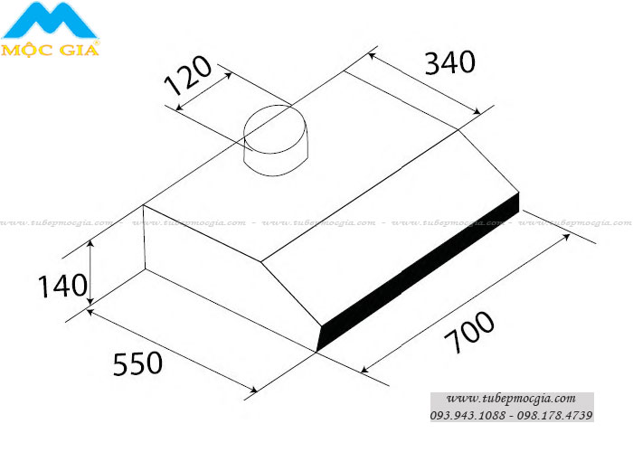  Kích thước chuẩn Máy hút khử mùi KAFF KF-700W