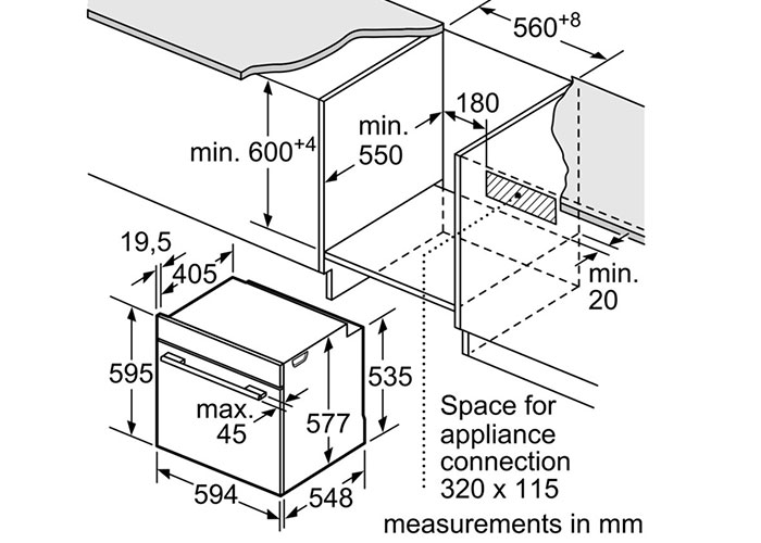 Kích thước Lò Nướng, Hấp, Vi Sóng Bosch Kết Hợp HMH.HNG6764S1A Series 8