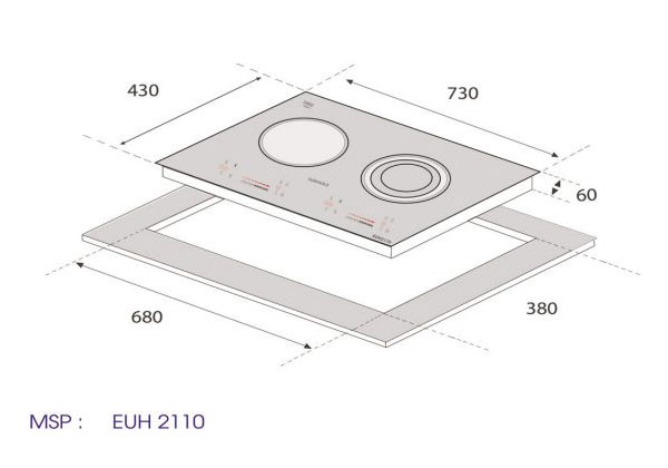 Kích thước Bếp 1 Điện 1 Từ Eurogold EUH2110