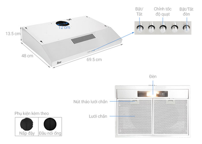 Kích thước lắp đặt Máy Hút Mùi Teka CH 1070 BG