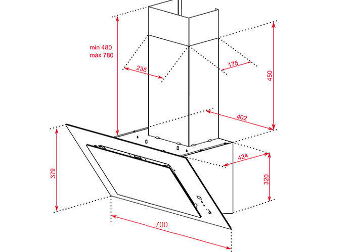 Kích thước lắp đặt Hút Mùi Teka Kính Nghiêng DVT 78660 TBS