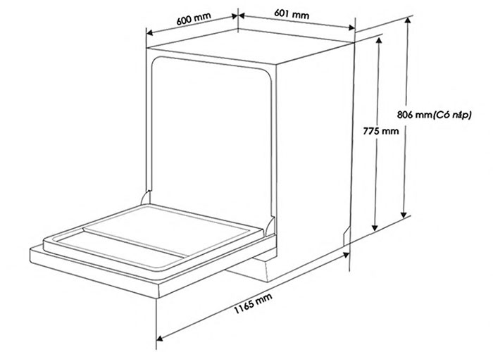 Kích thước Máy Rửa Bát Âm Toàn Phần Kaff KF-BDWSI12.6