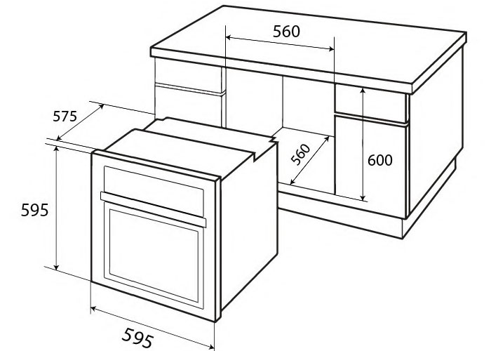 Kích thước lắp đặt lò nướng âm tủ KAFF KF-901