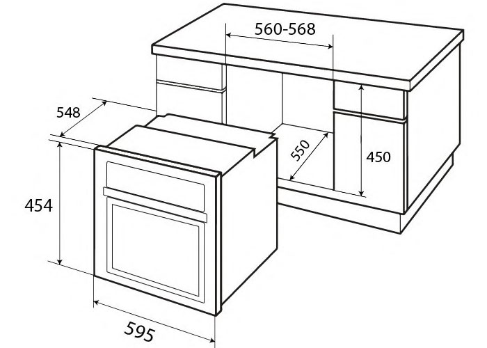 Kích thước lắp đặt Lò nướng kết hợp lò vi sóng KAFF KF-OMS44L