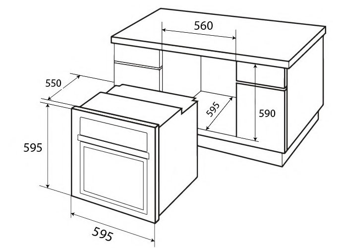 Kích thước Lò Nướng Âm Tủ Kaff KF-900