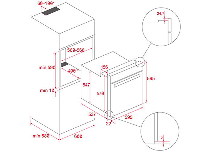 Kích thước lắp đặt Lò Nướng Teka MAESTROPIZZA HLB 8510 P