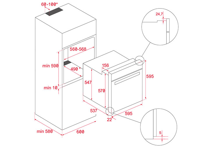 Kích thước Lò Nướng Teka Âm Tủ HBB 610 BK