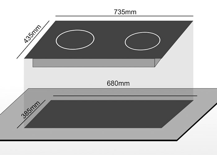 kích thước khoét đá bếp điện từ Canaval IE-2156