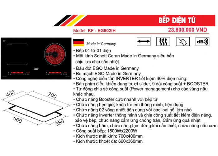 Đặc tính bếp điện từ Kaff KF-EG902IH Made in Germany