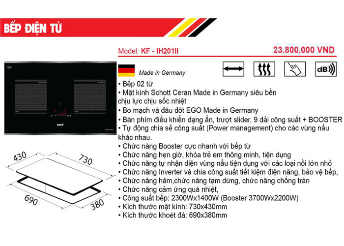 Đặc tính bếp điện từ Kaff KF-IH201II Made in Germany