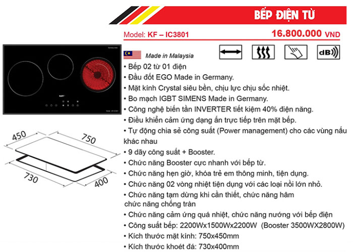 Đặc tính bếp điện từ Kaff KF-IC3801 sang trọng hiện đại