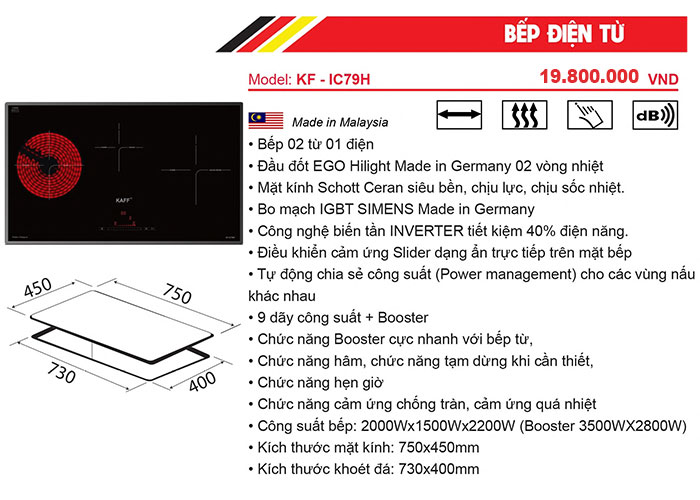 Đặc tính bếp điện từ Kaff KF-IC79H sang trọng hiện đại