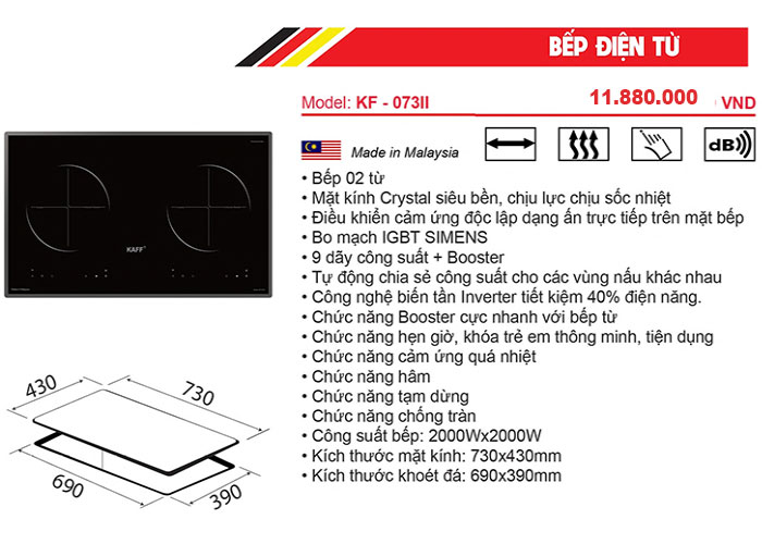 Đặc tính bếp 2 từ Kaff KF-073II sang trọng hiện đại