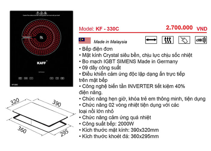 Bếp điện đơn Kaff KF-330C made in Malaysia