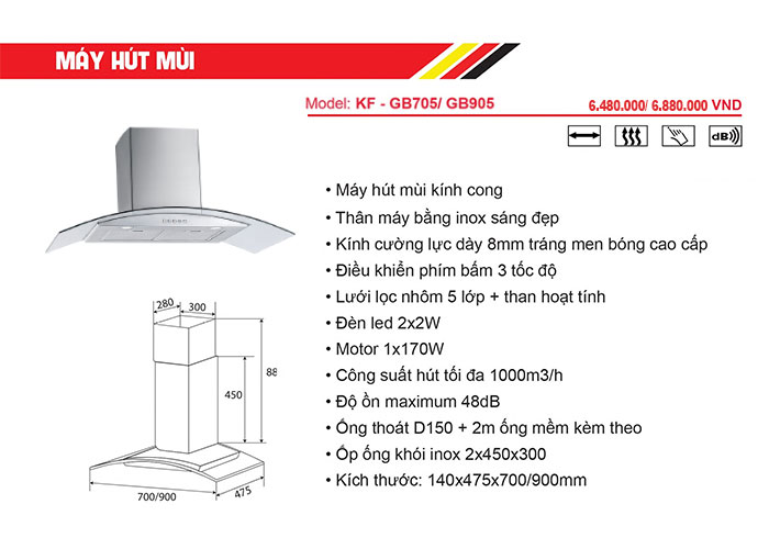 Máy hút khử mùi KAFF KF-GB705/905