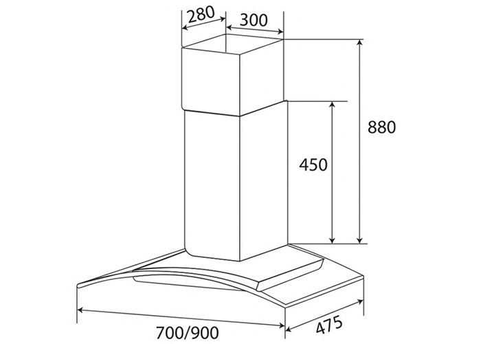 Kích thước chuẩn Máy hút khử mùi KAFF KF-GB027