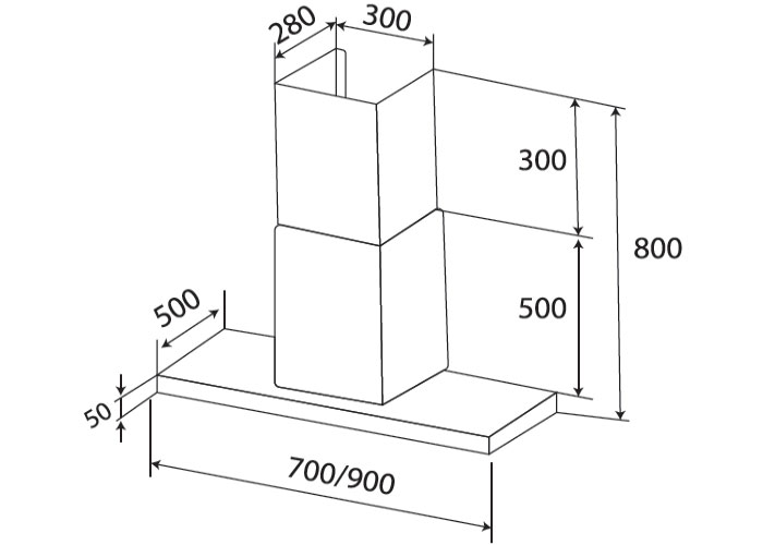 Kích thước chuẩn Máy hút khử mùi KAFF KF-70RH/KF-RH