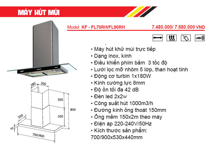 đặc tính Máy hút khử mùi KAFF KF-FL70RH/FL90RH