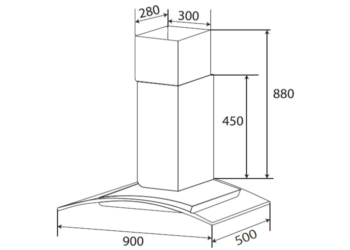 Kích thước chuẩn Máy hút khử mùi KAFF KF-IS90GH