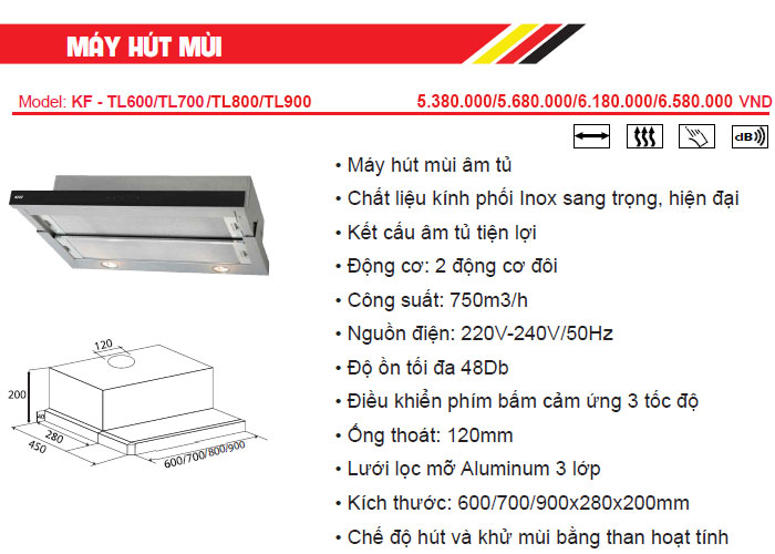 Máy hút khử mùi Kaff KF-TL600/TL700/TL800/TL900