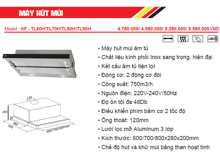 Đặc tính cơ bản Máy hút khử mùi KAFF KF-TL70H