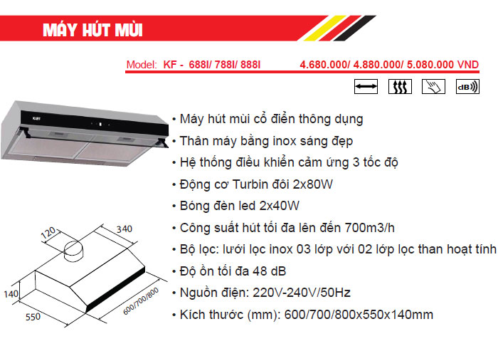 Thiết bị nhà bếp KAFF - Máy hút khử mùi KAFF KF-688I/788I/888I