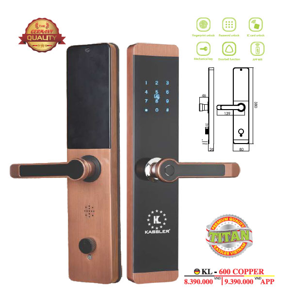 Khóa Cửa Vân Tay Kassler KL-600 Copper xuất xứ từ Malaysia