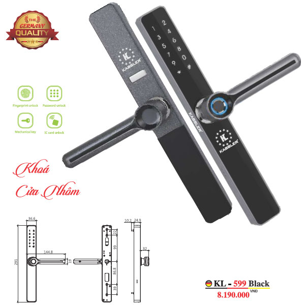 Khóa Cửa Nhôm Kassler KL-599 Black - Hợp Kim Nhôm Siêu Bền