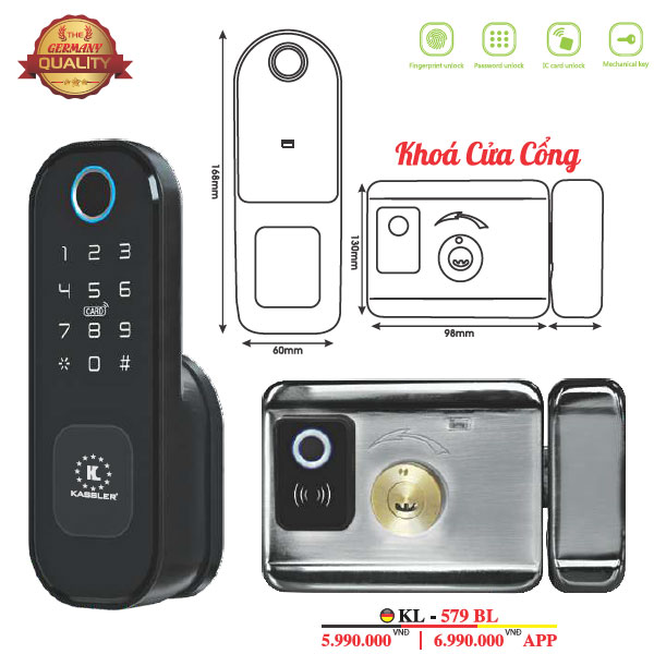 Khóa Cổng Cửa Sắt KL-579BL APP hiện đại