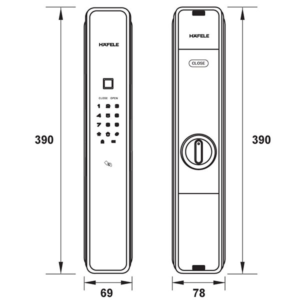 Thông số kỹ thuật Khóa Cửa Hafele PP9000 912.05.693