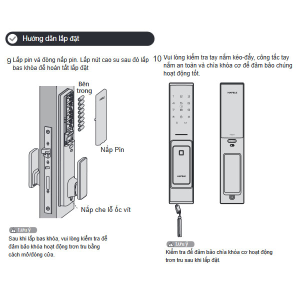 Hướng dẫn lắp đặt Khóa Cửa Điện Tử PP8100 Hafele 912.20.260