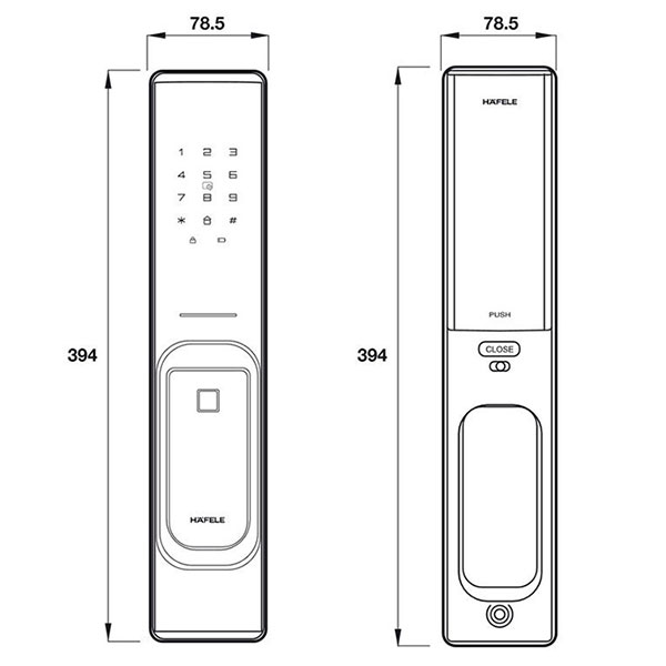 Thông số kỹ thuật Khóa Cửa Điện Tử PP8100 Hafele 912.20.261