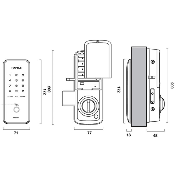 Thông số kỹ thuật Khóa Điện Tử Hafele ER5100 912.20.200