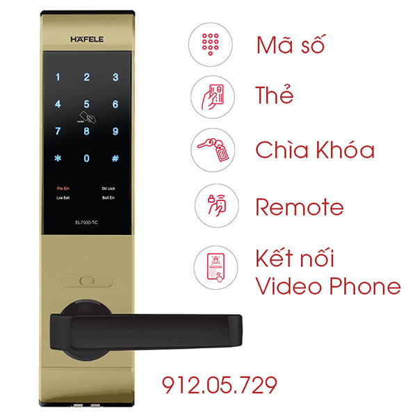 Khóa Điện Tử Hafele EL7500-TC 912.05.729 (Thân Khóa Lớn) màu vàng