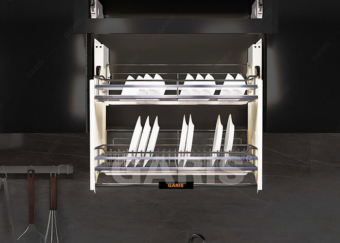 Kệ chén dĩa nâng hạ GL06E bề mặt inox 304 sang trọng