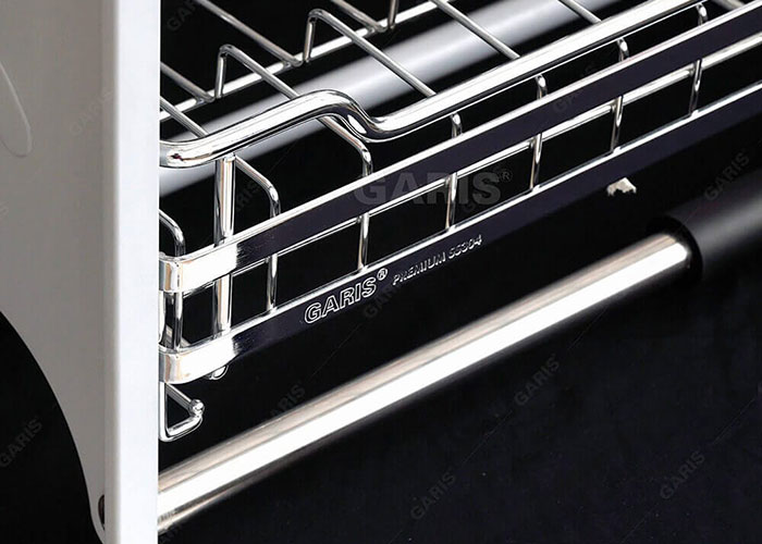 Góc inox sang trọng cho kệ chén dĩa nâng hạ Garis GL06E