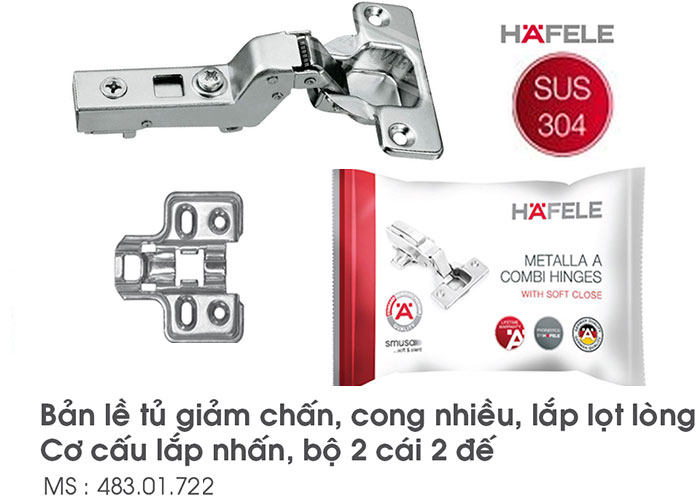 Bản Lề Hafele 483.01.722 Inox 304 quy cách đóng gói 1 bộ/2 cái