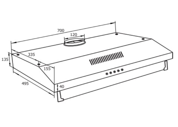 Kích thước lắp đặt máy hút mùi Canaval CA 8700G