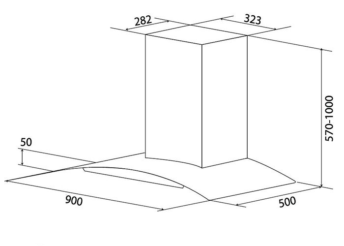 Kích thước máy hút mùi cong Canaval CA 8790S