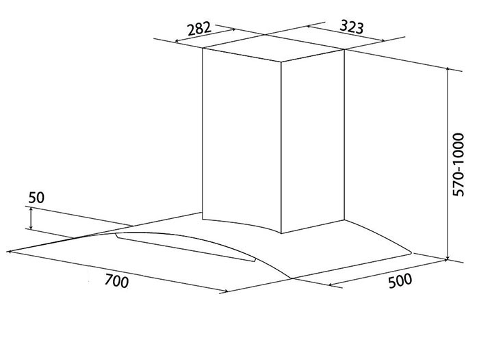 Kích thước máy hút mùi cong Canaval CA 8770S