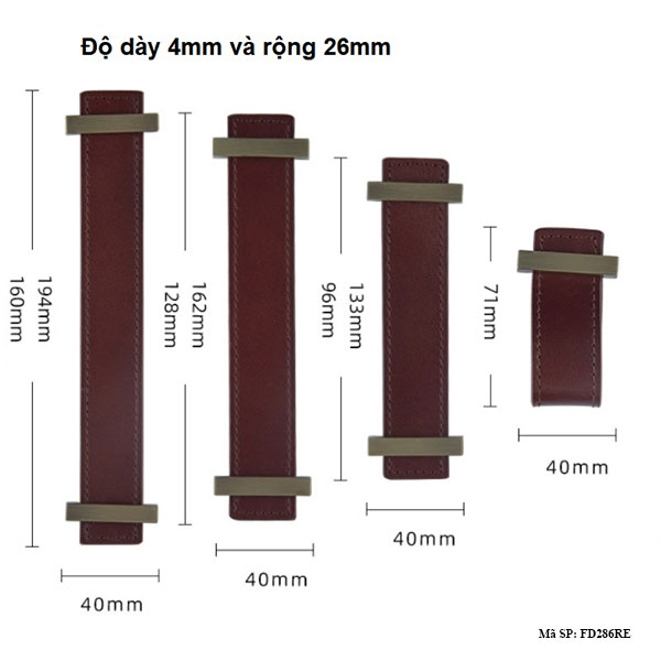 Tay Nắm Cửa Tủ Bằng Da FD286RE Màu Đỏ với 4 kích thước khác nhau
