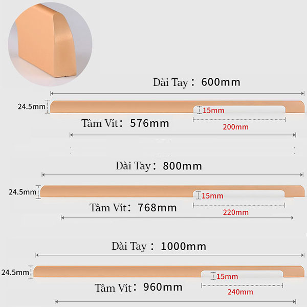 Kích thước Tay Nắm Cửa Tủ Áo MTA510AN